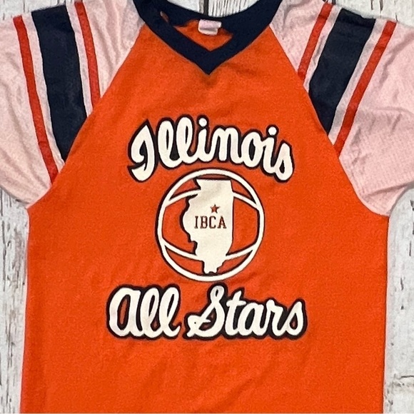 80s Vintage Illinois All Stars Champion Blue Bar 1980s Tee Top Shirt - Picture 2 of 6